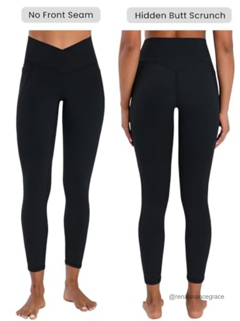 Sunzel No Front Seam Crossover Waist Workout Leggings with Pockets High Rise - Picture 2 of 6